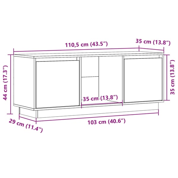 vidaXL TV-benk hvit 110,5x35x44 cm heltre furu