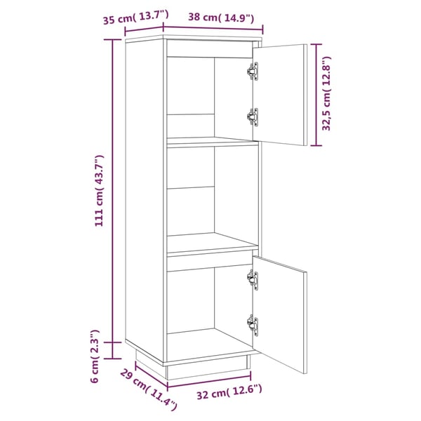vidaXL Highboard hvit 38x35x117 cm heltre furu