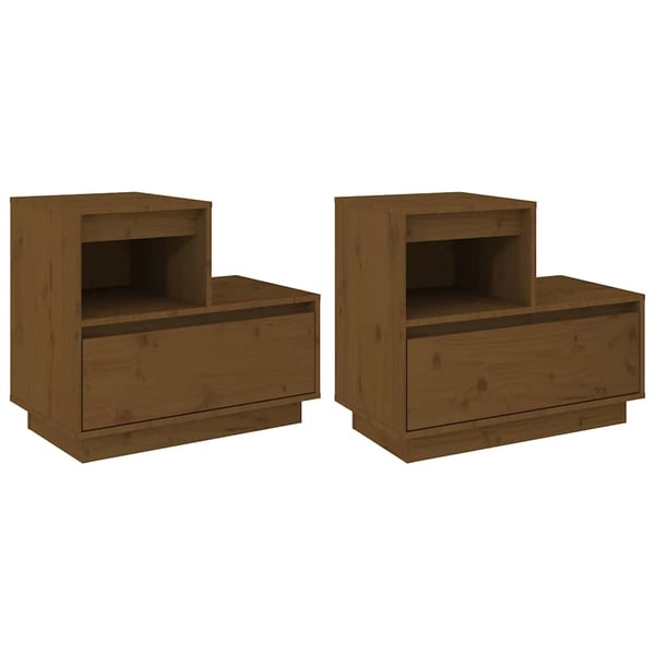 vidaXL Nattbord 2 stk honningbrun 60x34x51 cm heltre furu