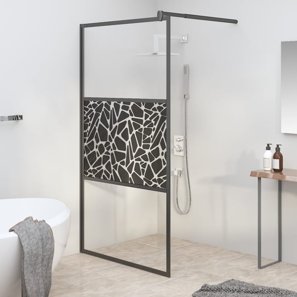 vidaXL brusevæg 115x195 cm sikkerhedsglas med stendesign sort