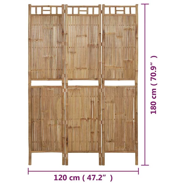 vidaXL Romdeler 3 paneler bambus 120x180 cm