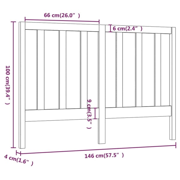 vidaXL Sengegavl svart 146x4x100 cm heltre furu