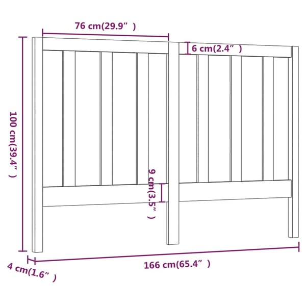 vidaXL Sengegavl svart 166x4x100 cm heltre furu