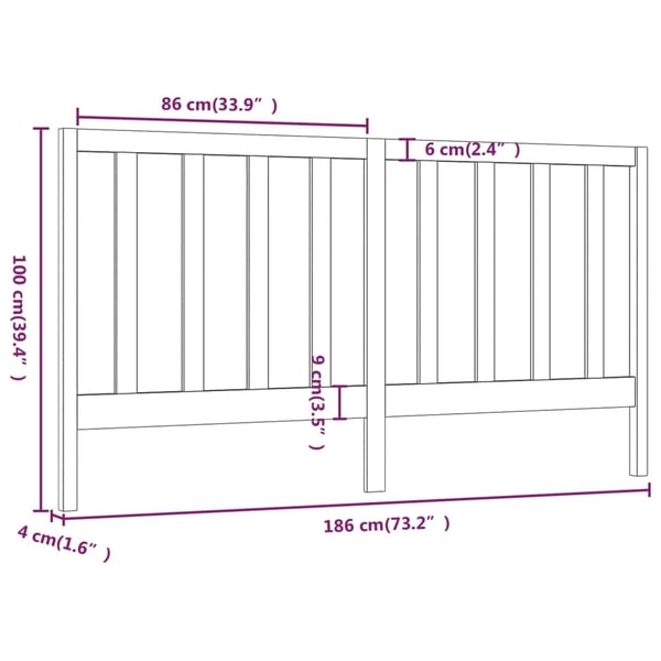 vidaXL Sengegavl svart 186x4x100 cm heltre furu