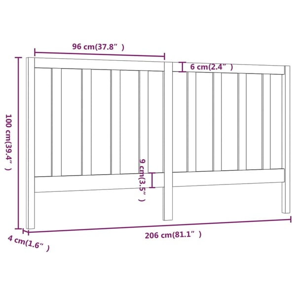 vidaXL Sengegavl honningbrun 206x4x100 cm heltre furu