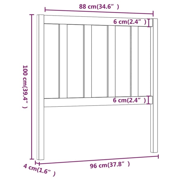 vidaXL Sengegavl svart 96x4x100 cm heltre furu