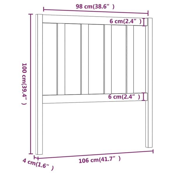 vidaXL Sengegavl svart 106x4x100 cm heltre furu