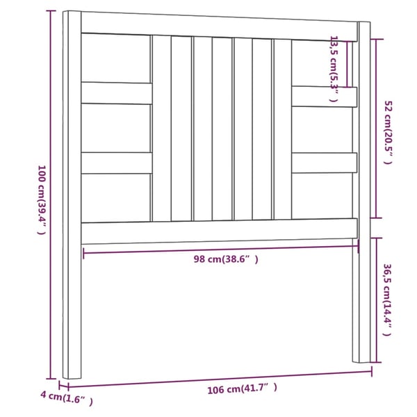 vidaXL Sengegavl honningbrun 106x4x100 cm heltre furu