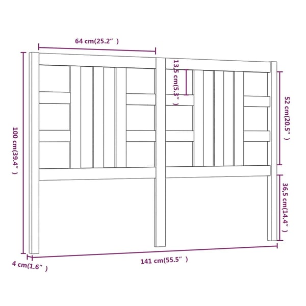 vidaXL Sengegavl 141x4x100 cm heltre furu