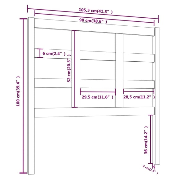 vidaXL Sengegavl grå 105,5x4x100 cm heltre furu