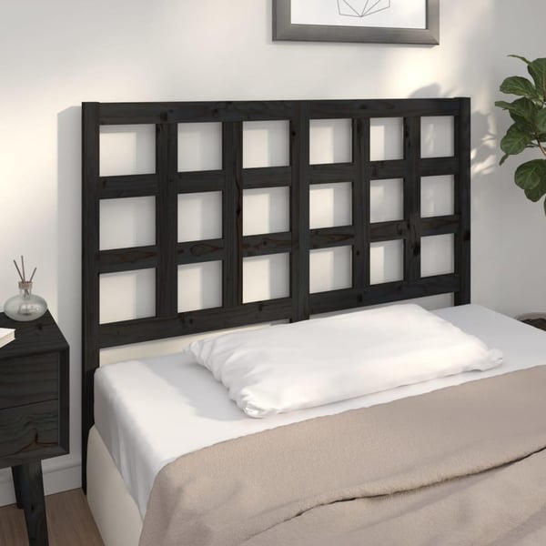 vidaXL Sengegavl svart 125,5x4x100 cm heltre furu