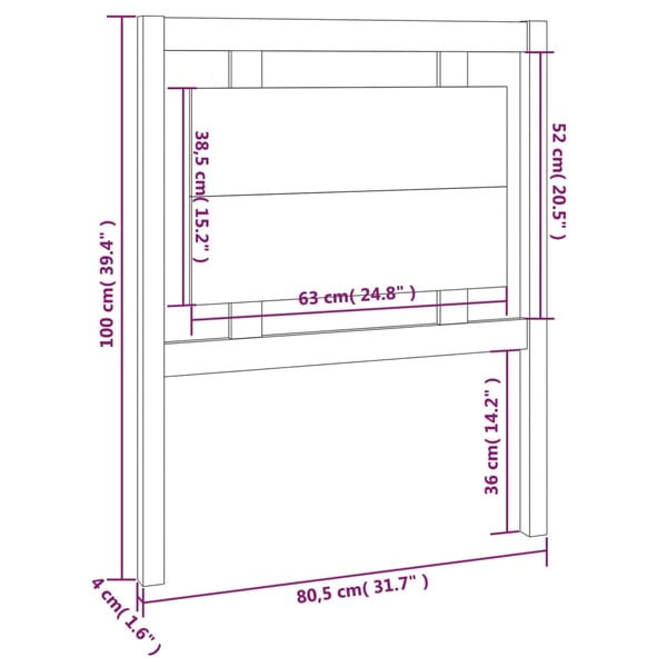 vidaXL Sengegavl svart 80,5x4x100 cm heltre furu