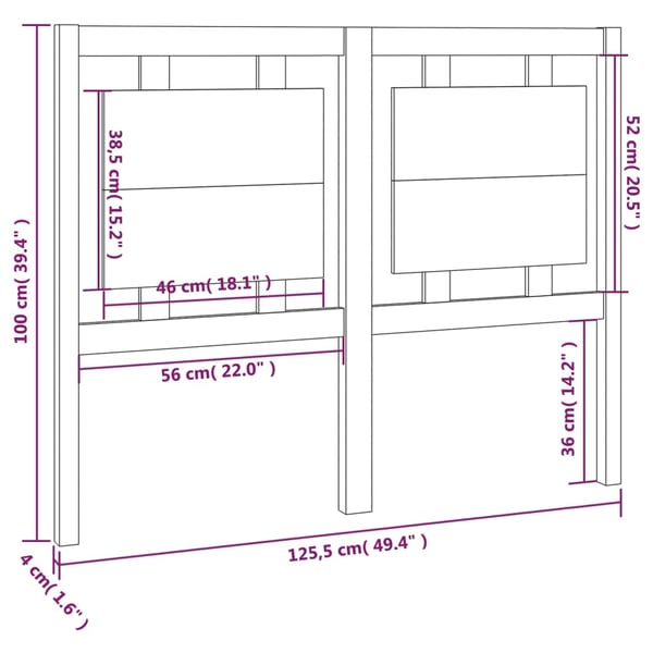 vidaXL Sengegavl hvit 125,5x4x100 cm heltre furu