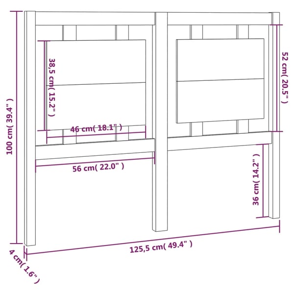 vidaXL Sengegavl svart 125,5x4x100 cm heltre furu
