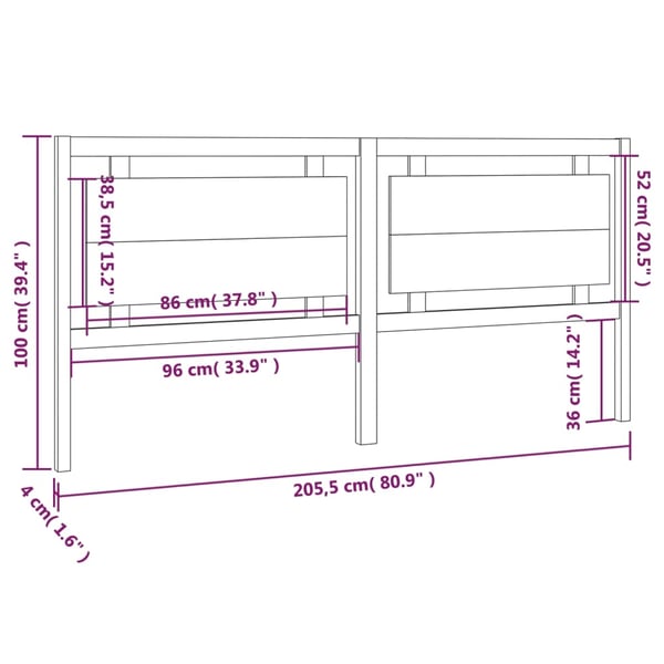 vidaXL Sengegavl 205,5x4x100 cm heltre furu