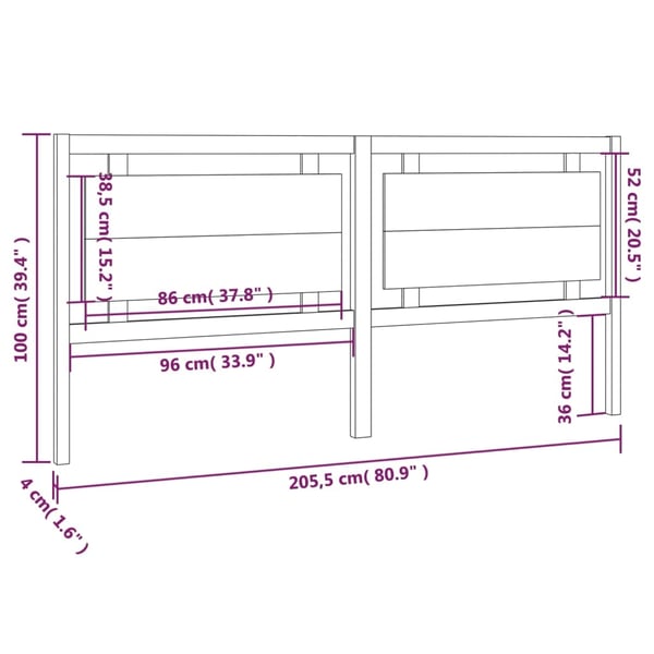 vidaXL Sengegavl svart 205,5x4x100 cm heltre furu