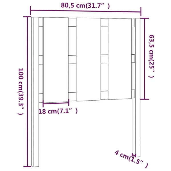 vidaXL Sengegavl grå 80,5x4x100 cm heltre furu