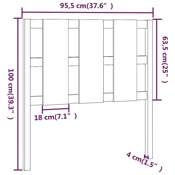 vidaXL Sengegavl grå 95,5x4x100 cm heltre furu