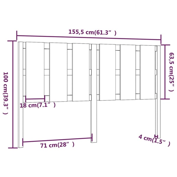 vidaXL Sengegavl honningbrun 155,5x4x100 cm heltre furu