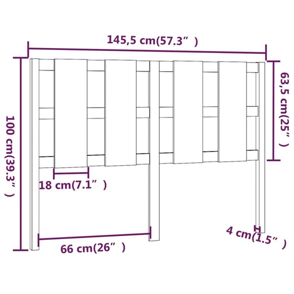 vidaXL Sengegavl svart 145,5x4x100 cm heltre furu