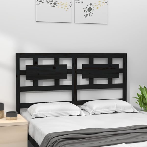 vidaXL Sengegavl svart 125,5x4x100 cm heltre furu