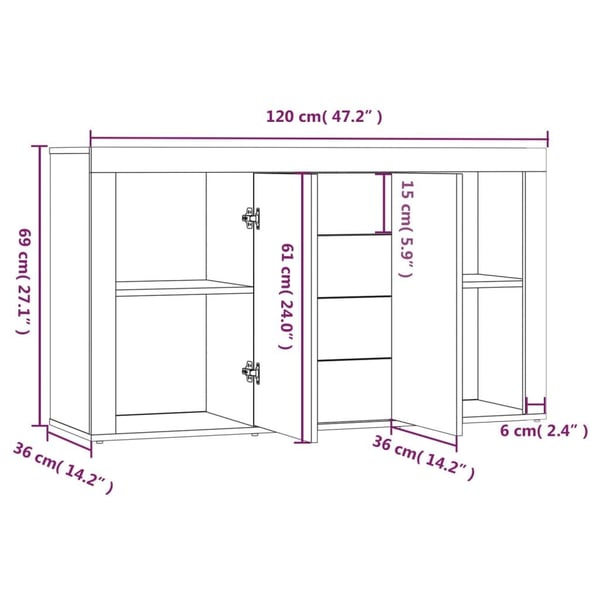vidaXL Skjenk røkt eik 120x36x69 cm konstruert tre