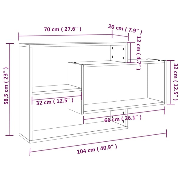 vidaXL Vegghylle røkt eik 104x20x58,5 cm konstruert tre