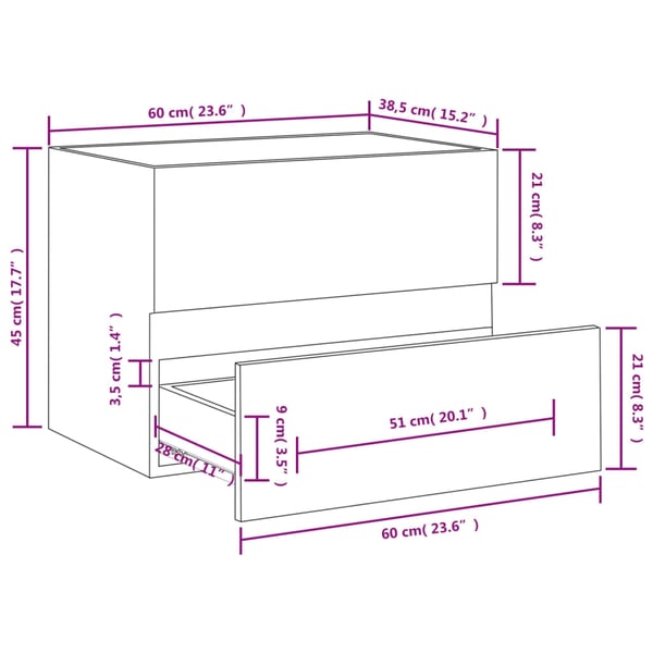vidaXL Servantskap røkt eik 60x38,5x45 cm konstruert tre