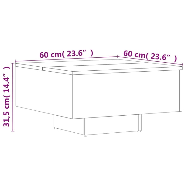 vidaXL Salongbord brun eik 60x60x31,5 cm konstruert tre