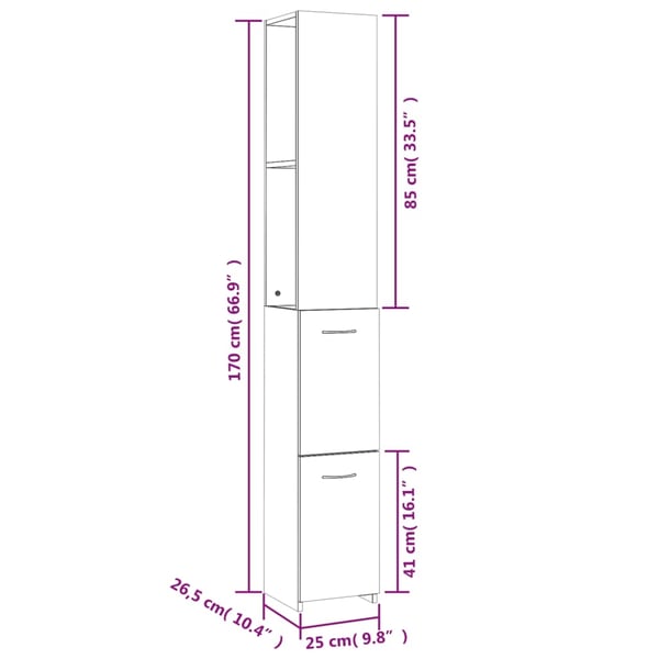 vidaXL badeværelsesskab 25x26,5x170 cm konstrueret træ røget egetræ