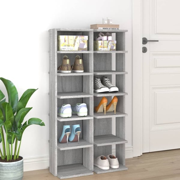 vidaXL Skohyller 2 stk grå sonoma 27,5x27x102 cm konstruert tre