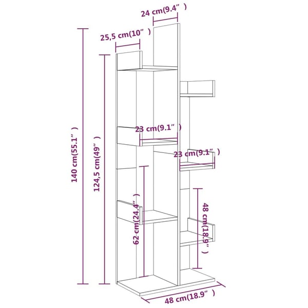 vidaXL bogreol 48x25,5x140 cm konstrueret træ røget egetræsfarve