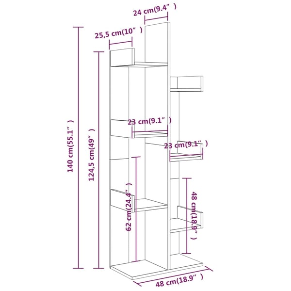 vidaXL Bokhylle 48x25,5x140 cm grå sonoma konstruert tre