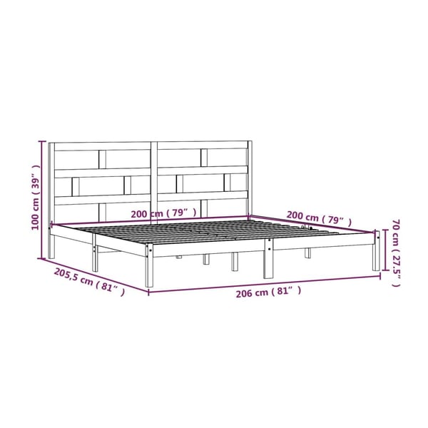 vidaXL Sengeramme svart heltre furu 200x200 cm
