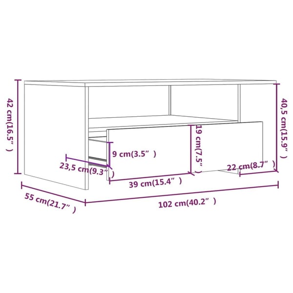 vidaXL Salongbord hvit 102x55x42 cm konstruert tre