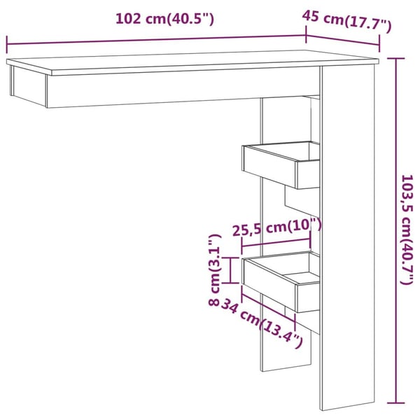 vidaXL Veggmontert barbord sonoma eik 102x45x103,5 cm konstruert tre