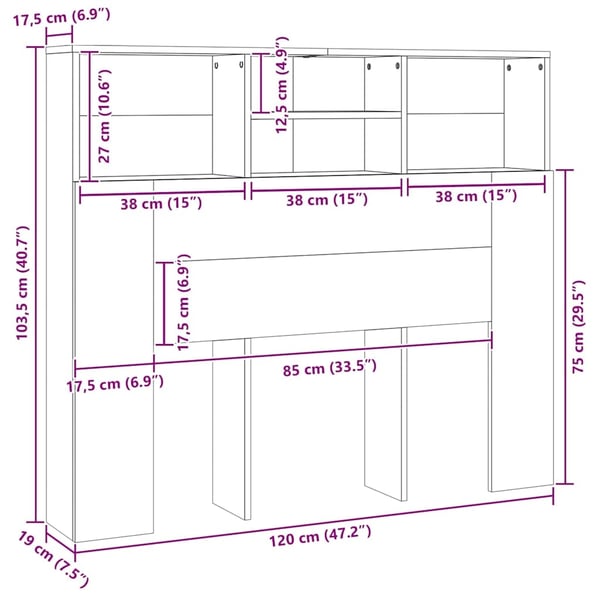 vidaXL Sengegavlskap hvit 120x19x103,5 cm