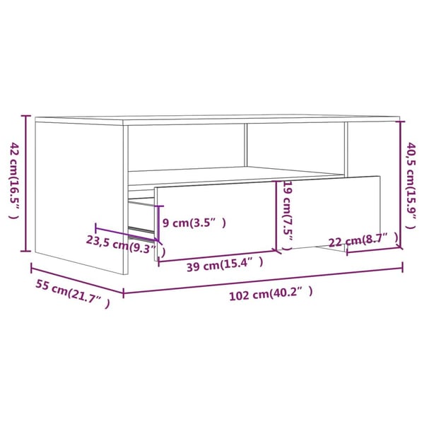 vidaXL sofabord 102x55x42 cm konstrueret træ røget egetræsfarve