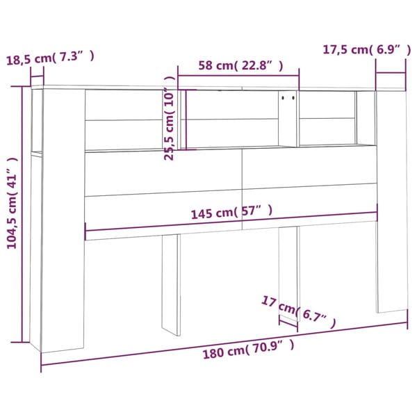 vidaXL Sengegavlskap røkt eik 180x18,5x104,5 cm