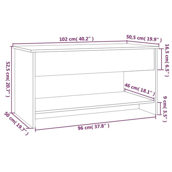 vidaXL Salongbord hvit 102x50x52,5 cm konstruert tre