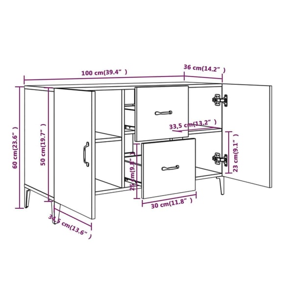 vidaXL Skjenk svart 100x36x60 cm konstruert tre