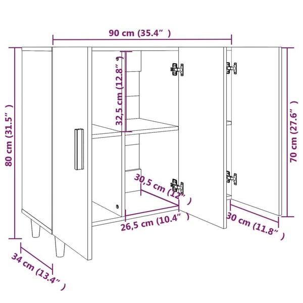 vidaXL skab 90x34x80 cm konstrueret træ røget egetræsfarve