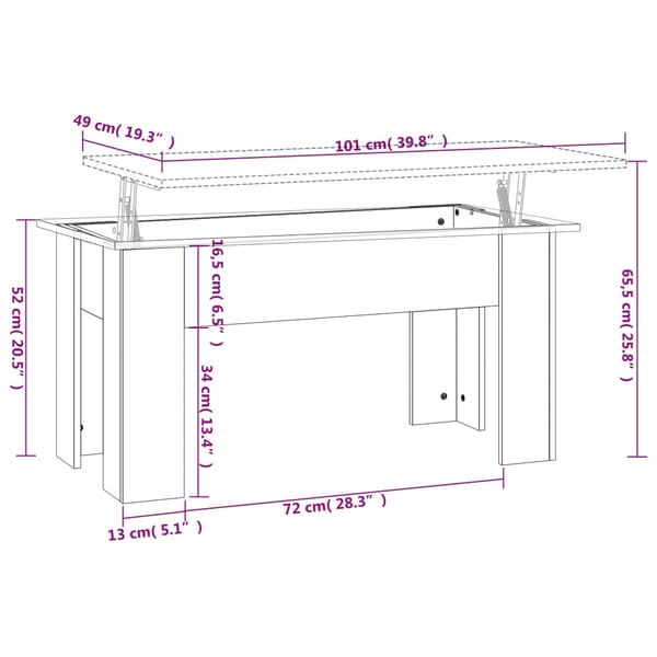 vidaXL sofabord 101x49x52 cm konstrueret træ røget egetræsfarve