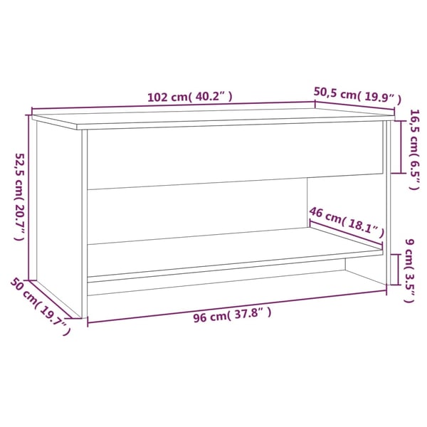 vidaXL Salongbord grå sonoma 102x50x52,5 cm konstruert tre
