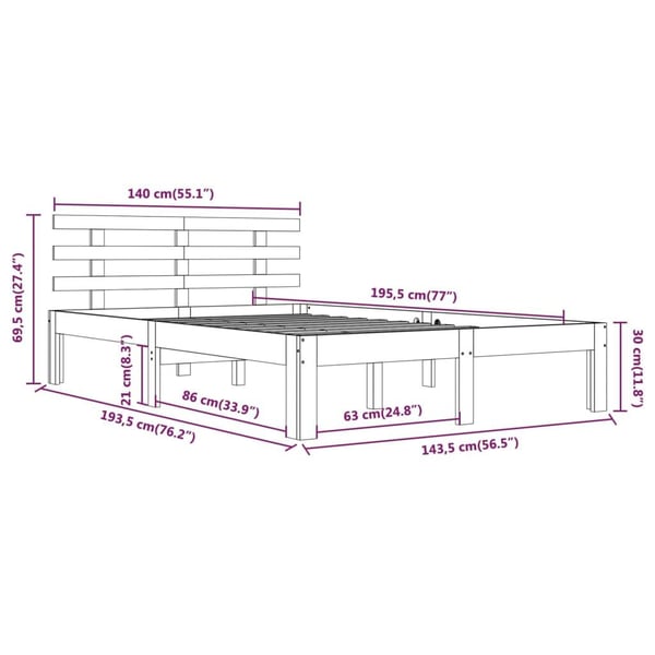 vidaXL Sengeramme hvit heltre 140x190 cm