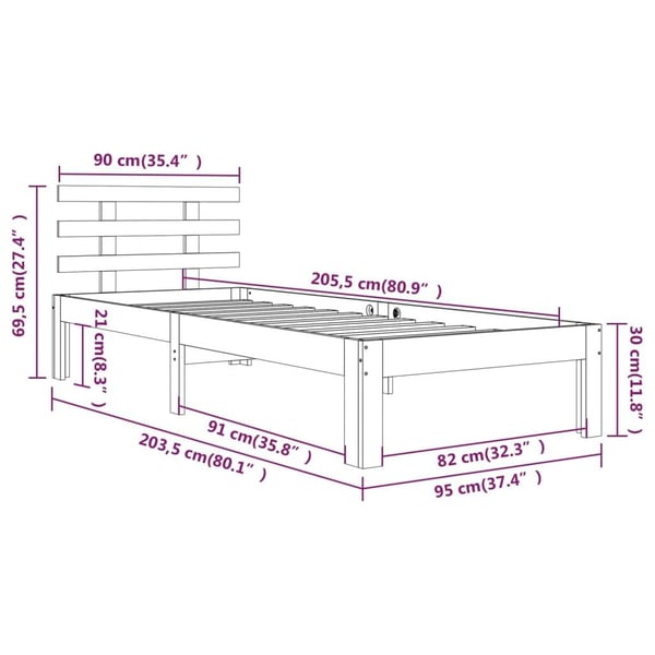 vidaXL Sengeramme heltre 90x200 cm