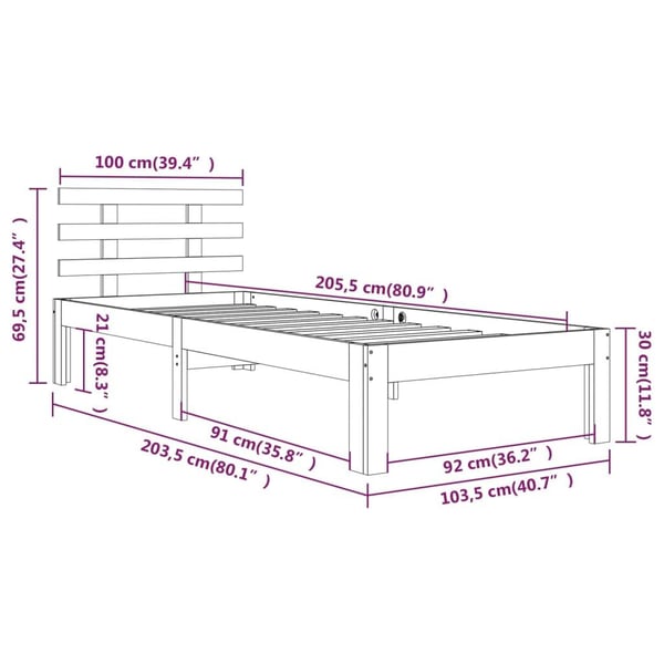 vidaXL Sengeramme hvit heltre 100x200 cm