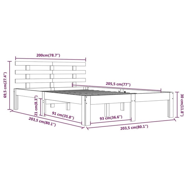 vidaXL Sengeramme svart heltre 200x200 cm