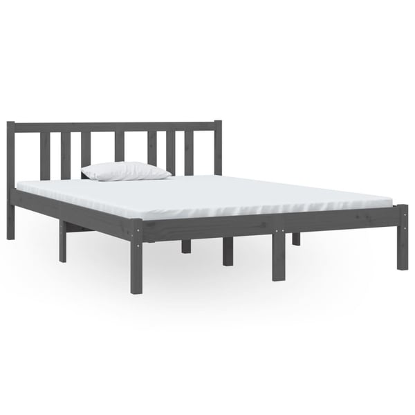 vidaXL Sengeramme grå heltre 135x190 cm Double