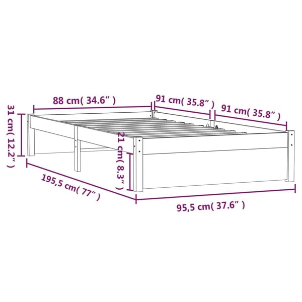 vidaXL Sengeramme honningbrun heltre 90x190 cm Single